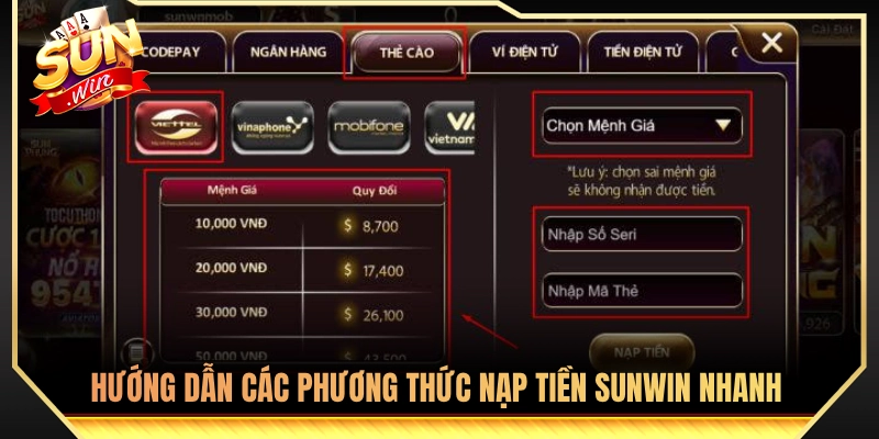 Chi tiết các cách nạp tiền Sunwin siêu tốc 